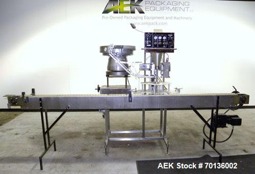 Used Kalish Starcap MK V Automatic Chuck Capper. Capable of speeds up to 80 containers per minute. Model 92900, single head chuck capper Has star wheel indexing for container and was last running 16o...