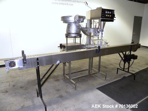 Used Kalish Starcap MK V Automatic Chuck Capper. Capable of speeds up to 80 containers per minute. Model 92900, single head chuck capper Has star wheel indexing for container and was last running 16o...