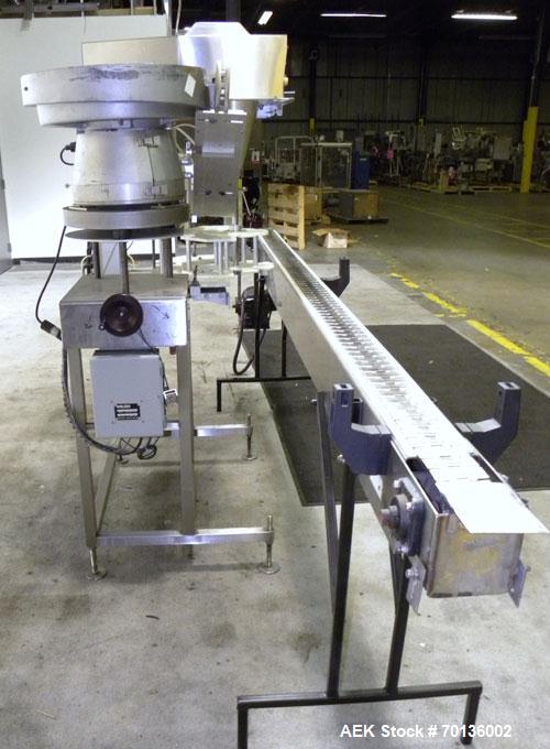 Used Kalish Starcap MK V Automatic Chuck Capper. Capable of speeds up to 80 containers per minute. Model 92900, single head chuck capper Has star wheel indexing for container and was last running 16o...