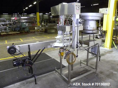 Used Kalish Starcap MK V Automatic Chuck Capper. Capable of speeds up to 80 containers per minute. Model 92900, single head chuck capper Has star wheel indexing for container and was last running 16o...