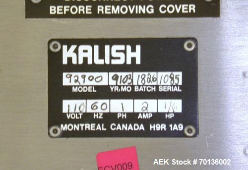 Used Kalish Starcap MK V Automatic Chuck Capper. Capable of speeds up to 80 containers per minute. Model 92900, single head chuck capper Has star wheel indexing for container and was last running 16o...