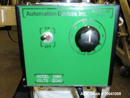 Used Swan-Matic Cap Master Single Cycle Bench Top Capper, Model 49VS. Up to 43 strokes per minute. Driven by a  1/4 hp DC motor with SCR controller. Adjustable height for up to 13’’ tall containers.