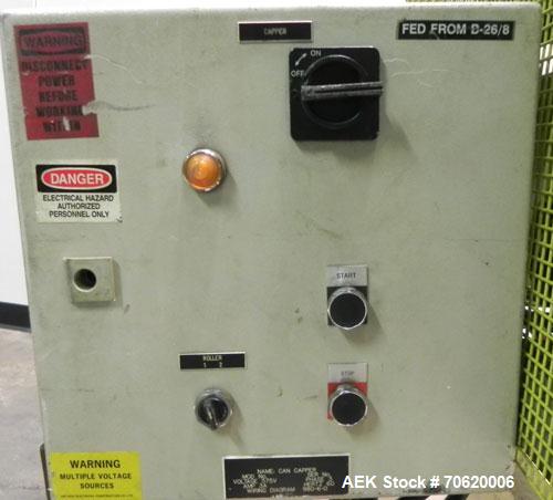 Used Donahower Model SRH-LS7 Over-Lidder applicator. Dual purpose overlidder switchable for 401 amd 502 can lids. Spinning rod lid magazines. Last running coffee cans.