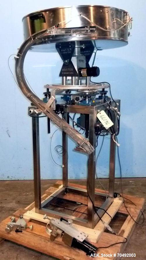 Used Healthstar 36'' Diameter Cap Sorter with Chute. Mounted on a stainless steel frame. Currently set up on approximately 1-5/8" diameter cap.