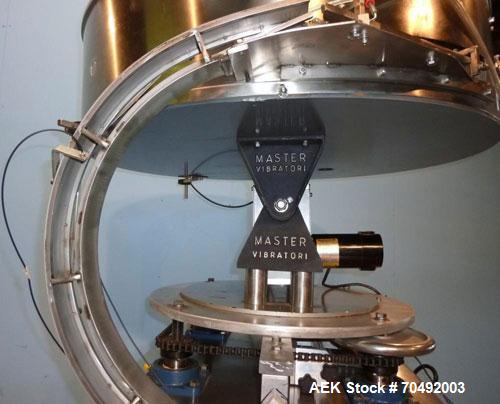 Used Healthstar 36'' Diameter Cap Sorter with Chute. Mounted on a stainless steel frame. Currently set up on approximately 1-5/8" diameter cap.