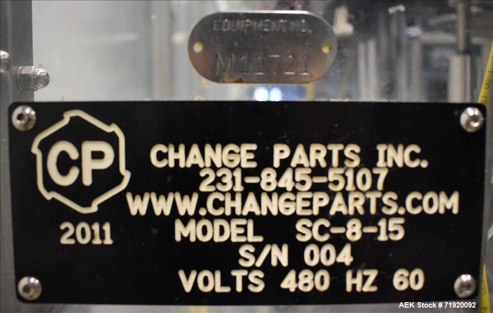 Used- Change Parts Inc 8-Head Press on "Snap" Capper, Model SC-8-15.