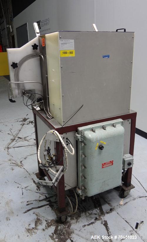 Used FDM Technologies Roller Ball Placer. Was last placing plastic 1-1/4" diameter roller balls in a cosmetic deodorant bottle. Has Appleton explosion proof junction box. Machine is mounted on caster...