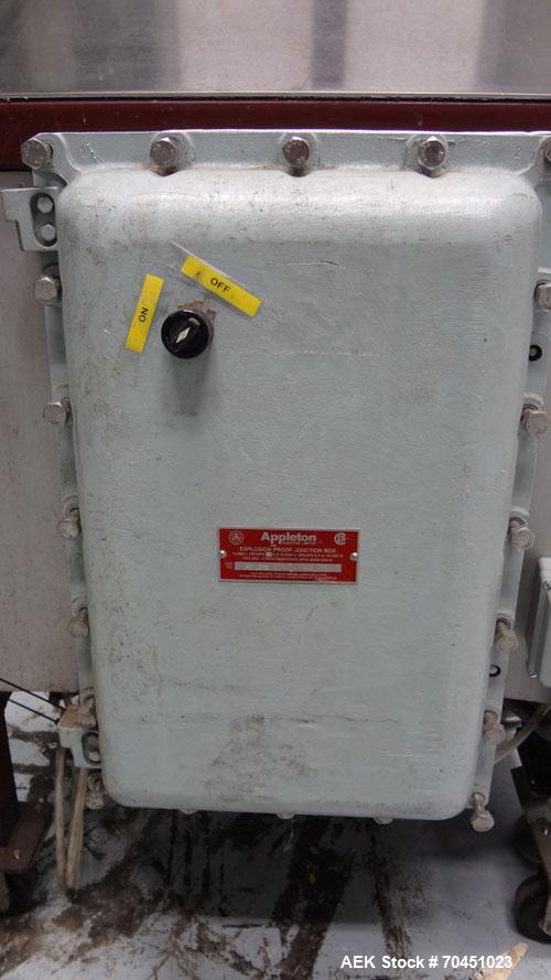 Used FDM Technologies Roller Ball Placer. Was last placing plastic 1-1/4" diameter roller balls in a cosmetic deodorant bottle. Has Appleton explosion proof junction box. Machine is mounted on caster...