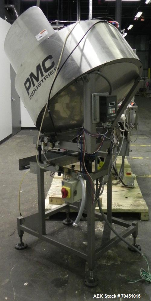 Used Anderson 8 Head Rotary Pump Placer and Crimper for fragrance, perfume and cologne. Aluminum body fragrance finger pump sprayers crimped to glass containers. Has PMC model MM36 valve stem sorter ...