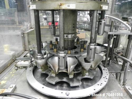 Used Anderson 8 Head Rotary Pump Placer and Crimper for fragrance, perfume and cologne. Aluminum body fragrance finger pump sprayers crimped to glass containers. Has PMC model MM36 valve stem sorter ...