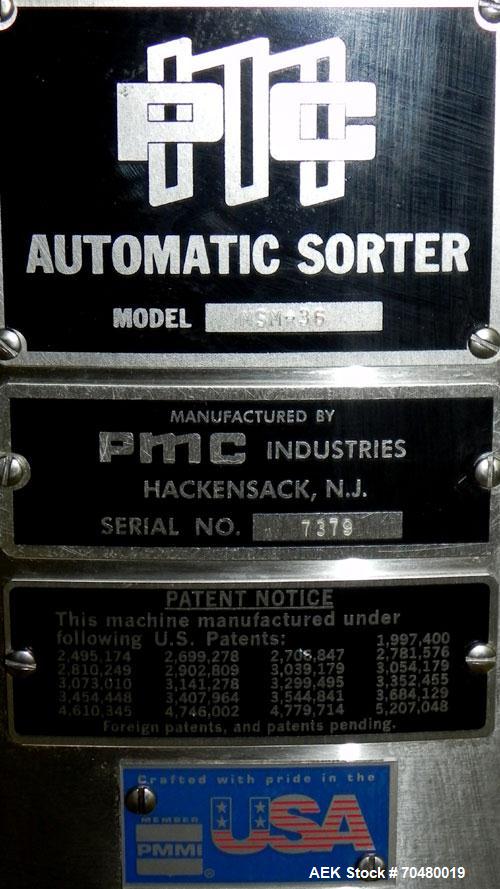 Used Anderson Machine Pump Placer With Sorter and Elevator. (8) Head collet style pump placer, Funnel style Dip tube guidance system, 6’ long x 12” wide belt with 12” centers. PMC MSM36 36” centrifug...