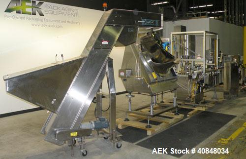 Used Anderson Machine Systems Six Spindle, Rotary Motion, Fully Automatic Pump Placing Machine. Designed to automatically sort pumps from random bulk form, apply them to bottles at speeds up to 100 p...
