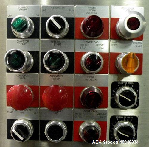 Used Anderson Machine Systems Six Spindle, Rotary Motion, Fully Automatic Pump Placing Machine. Designed to automatically sort pumps from random bulk form, apply them to bottles at speeds up to 100 p...
