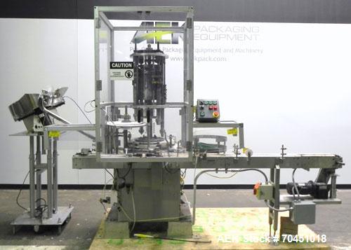 Used Anderson 4 head rotary pump/cap placer,withqty 2 Anderson cap /pump sorters and 1 and elevating feeder.