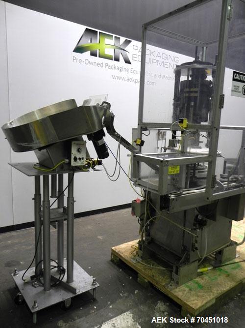 Used Anderson 4 head rotary pump/cap placer,withqty 2 Anderson cap /pump sorters and 1 and elevating feeder.