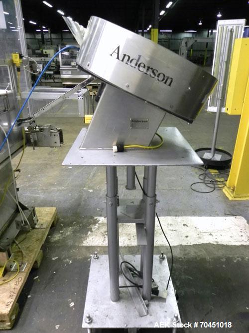 Used Anderson 4 head rotary pump/cap placer,withqty 2 Anderson cap /pump sorters and 1 and elevating feeder.