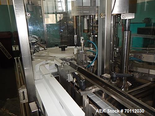 Used IMA Automatic Screw Capper, Model F97/VD5. Automatic feeding and placing of caps onto bottles. Welded steel frame with stainless steel panels. Fully safety interlocking guarding. Stainless steel...