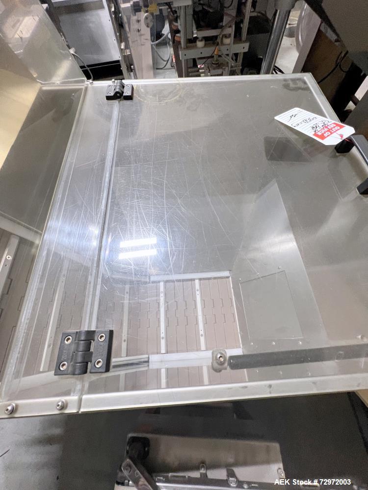 Used CVC Technologies Model CVC1205 IN-Line Spindle Capper. Capable of speeds up to 120 Bottles per minute (BPM). Cap diameter: 1 to 4-1/4" (25mm - 108mm). Cap height: 1/2 to 3/4" (13 - 19mm). Bottle...