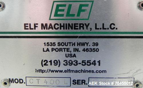 Used ELF Model CT400L Automatic Inline Quill Capper. Fully adjustable for a cap size range of 8mm - 110mm wide and a container size range of 1" - 14" tall. Has wormscrew timing infeed on a 255" x 4-1...