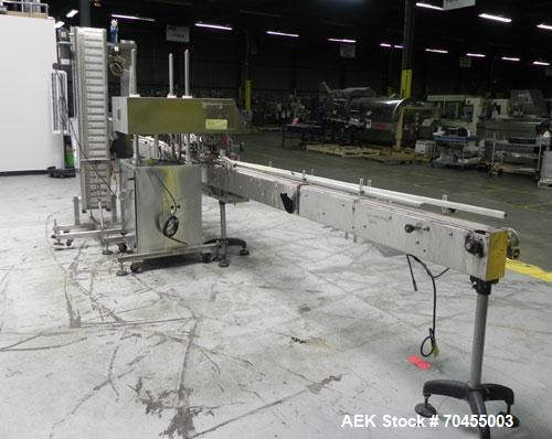 Used Inline Filling Systems inline belt capper with automatic cleated belt cap elevator. Capable of speeds up to 200 CPM (depending on cap size and container configuration). Has a container size rang...