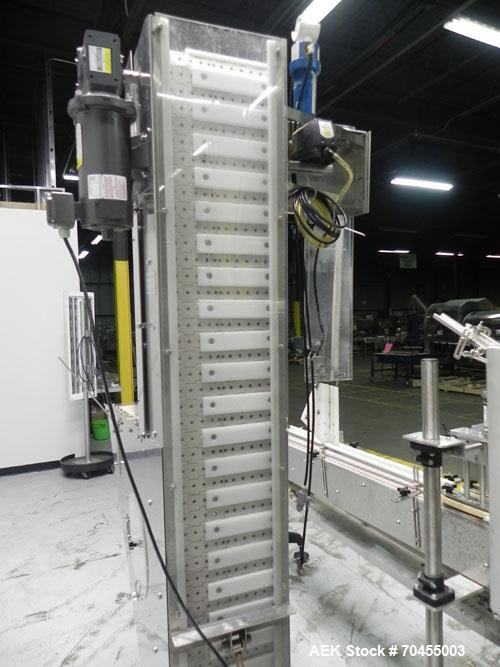 Used Inline Filling Systems inline belt capper with automatic cleated belt cap elevator. Capable of speeds up to 200 CPM (depending on cap size and container configuration). Has a container size rang...