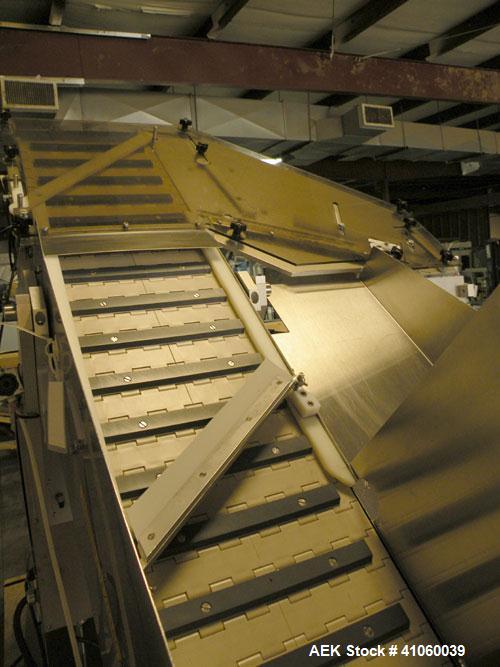 Used Kalish High Speed In Line Capper, 8 Quill, Model 5005, Stainless Steel. Last running 0 to 7-1/2" 946 ml bottles. Dual bottle feed belts. Includes a Kalish cap elevator, model 5650. Driven by a 1...