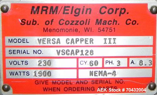 Used MRM Elgin Model Versa Cap III Automatic Inline Capper