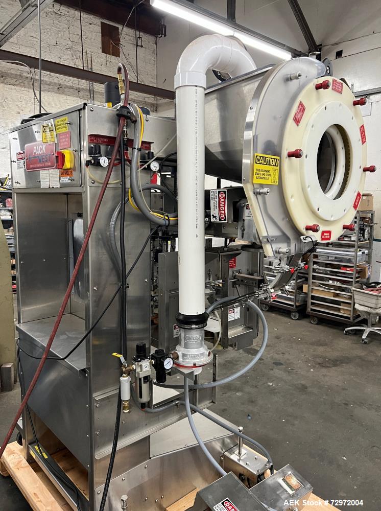 Used Pack West Model Auto 120Left to Right Automatic Inline Spindle Capper. Six (6) quill tighteners. Machine is capable of speeds from 80 to 150 caps per minute. Has a cap size range of 10mm to 120m...