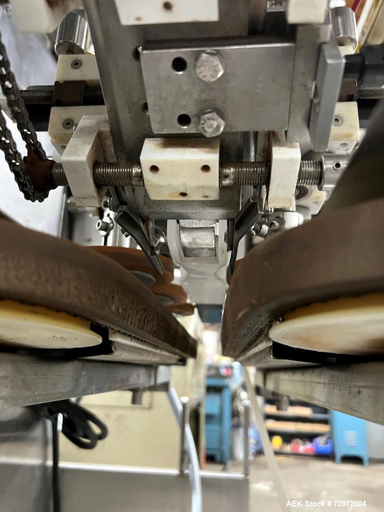 Used Pack West Model Auto 120Left to Right Automatic Inline Spindle Capper. Six (6) quill tighteners. Machine is capable of speeds from 80 to 150 caps per minute. Has a cap size range of 10mm to 120m...