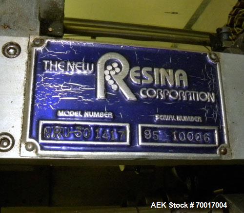 Used Resina In-Line Quill Style Capper, Model NRU-301417. (3) Sets of 2 quills, rates up to approximately 300 caps per minute. Adjustable from 10-70mm caps depending on change parts. Includes a pin s...