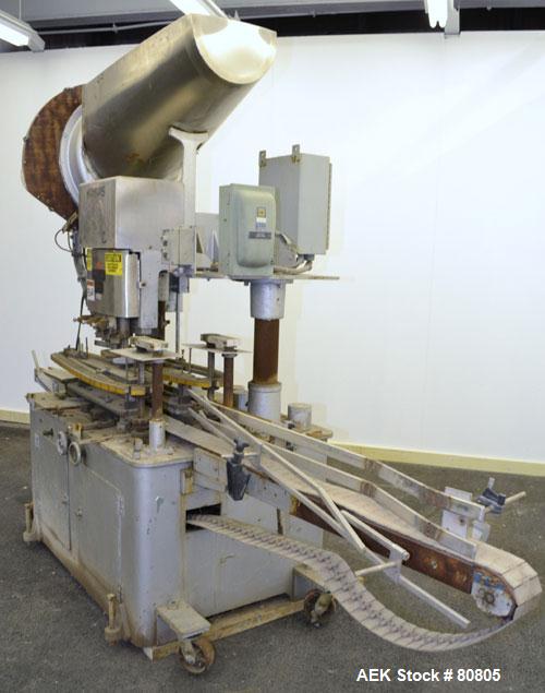 Used Resina Model U-30 Inline Quill Style Capper. Manufacturer rates at up to approximately 250 caps per minute on 13 mm to 38 mm or 43 mm to 70 mm cap size ranges, depending on change parts. This mo...
