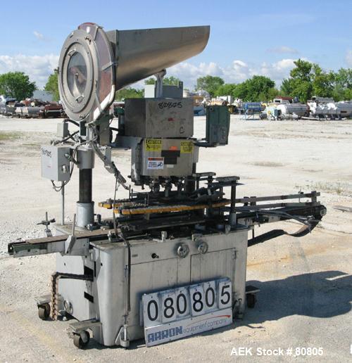 Used Resina Model U-30 Inline Quill Style Capper. Manufacturer rates at up to approximately 250 caps per minute on 13 mm to 38 mm or 43 mm to 70 mm cap size ranges, depending on change parts. This mo...