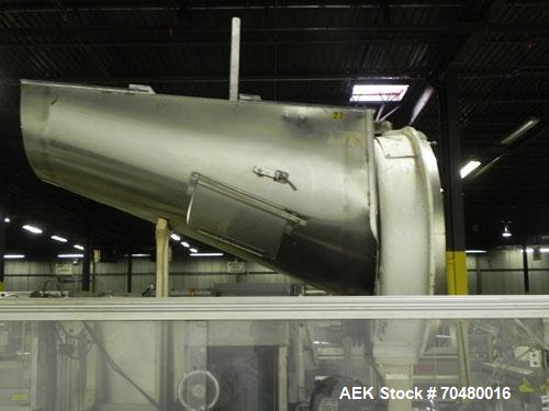 Used Resina Model U40-663 Automatic Inline Capper. Machine is capable of speeds up to 300 caps per minute. Adjustable from 10mm-70mm caps. Has top mounted cap sorter with hopper. Machine has 2HR pin ...