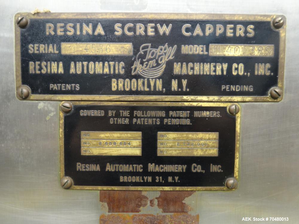 Used Resina Model U40-206 Automatic Inline Capper