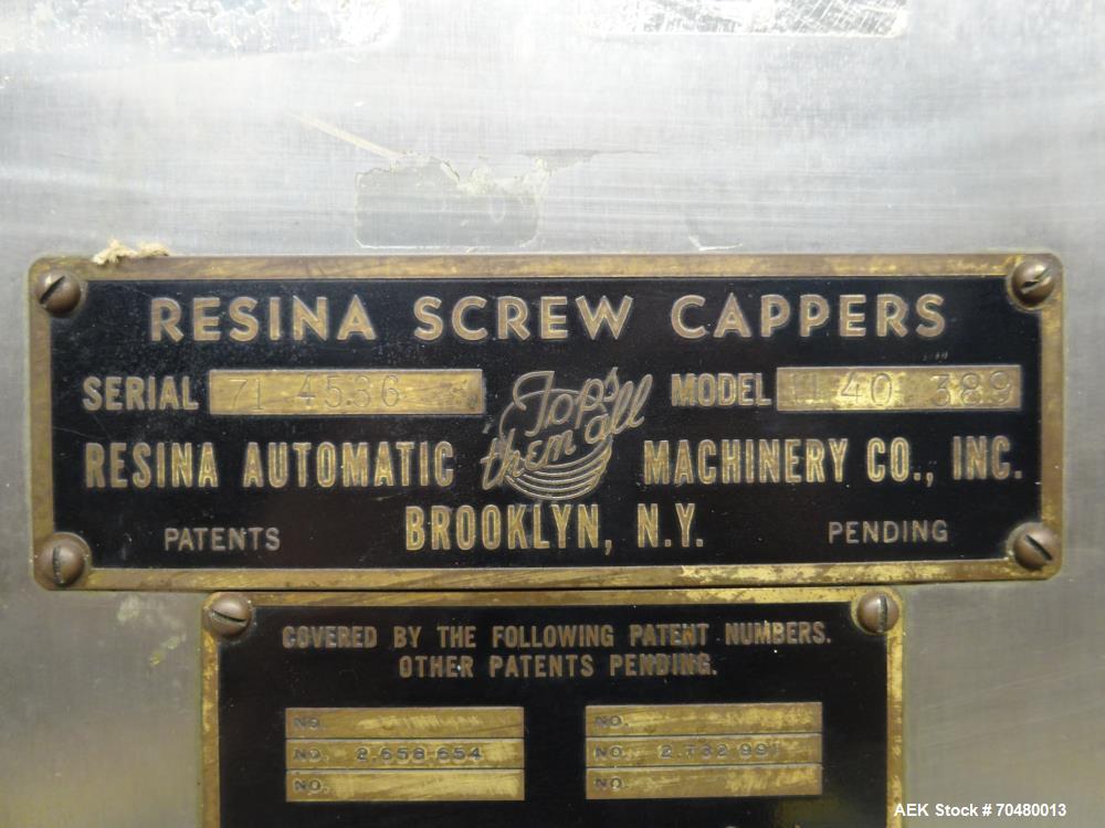 Used Resina Model U40-206 Automatic Inline Capper