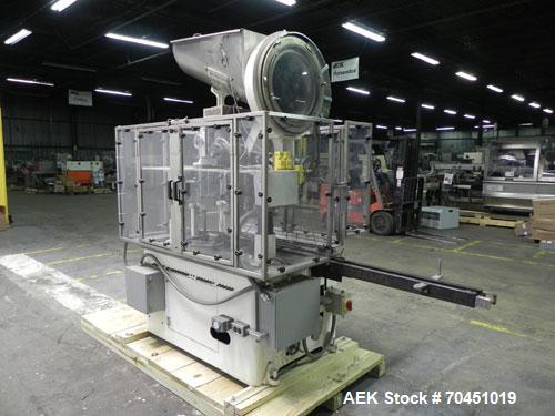 Used Resina Model U40 Automatic Inline Quill Capper. Capable of speeds up to 250 containers per minute. Cap size range: 13mm to 70mm (with changeparts). Currently set up on mm caps. Has 2HR pin style...