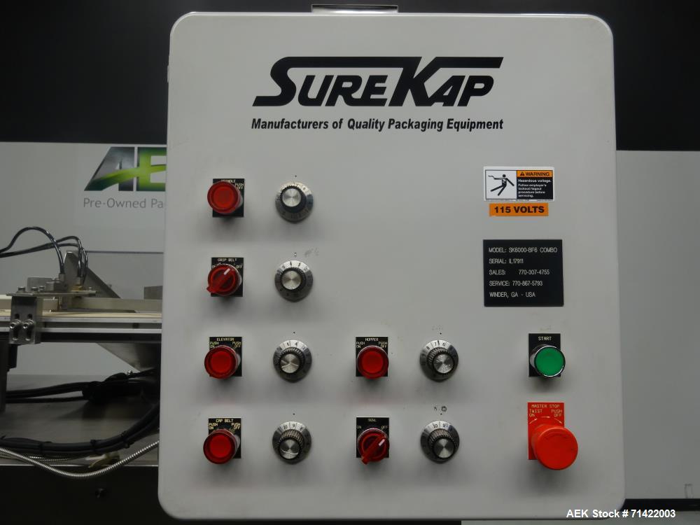 Used Surekap Model SK6000-BF6-COMBO Automatic Quill Capper with Elevator