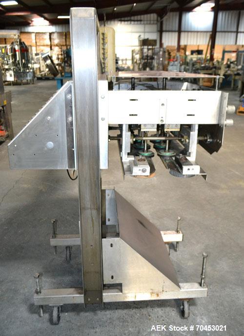 Used ELF ACT600L Automatic cap tightener. (6) Quill, rated up to 100 containers per minute. Cap size range 10mm-110mm diameter. Single belt unit C frame design. Mounted on casters. SELLING PRICE, AS ...