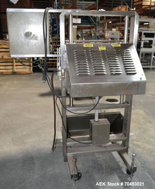Used ELF ACT600L Automatic cap tightener. (6) Quill, rated up to 100 containers per minute. Cap size range 10mm-110mm diameter. Single belt unit C frame design. Mounted on casters. SELLING PRICE, AS ...
