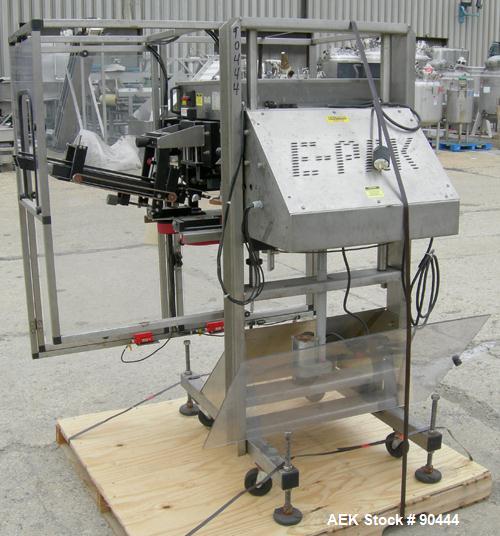 Used E-Pak (ELF) Semi Automatic Six Spindle Capper. (3) sets of (2) spindles. With cap chute feeder, cabable of speeds up to 120 CPM. Has C frame design to roll up to existing conveyor line. Cap size...