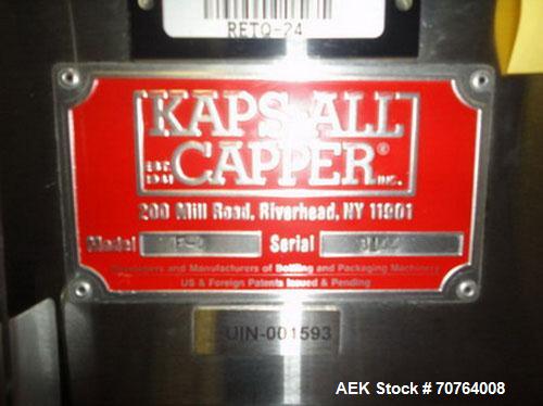 Used Kaps-All Model F4 Inline Quill Cap Tightener or Retorquer capable of speeds over 150 BPM. Cap size range: 13 to 70 mm. Has single belt side grippers, C frame design with painted base. Last used ...