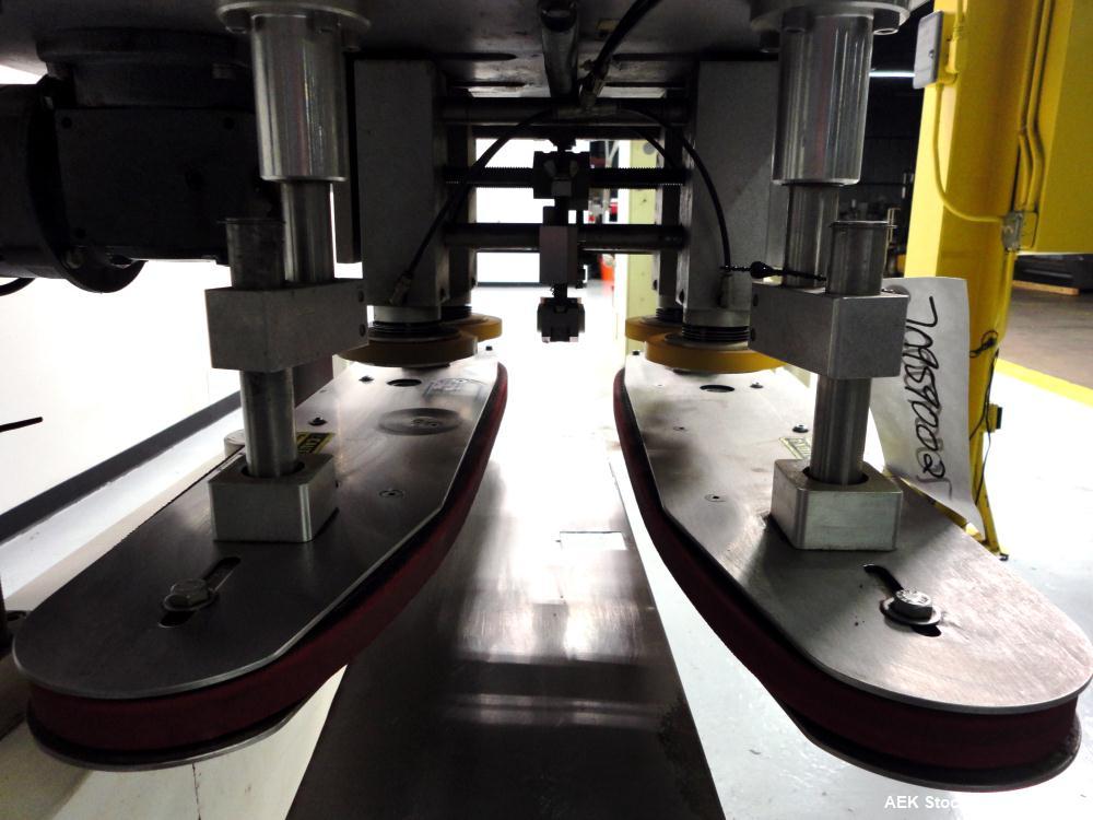 Used Kaps-All Model F4 Inline Quill Cap Tightener or Retorquer. Capable of speeds over 150 BPM. Cap size range: 13 to 70 mm. Has single belt side grippers 25" long x 7/8" tall, C-frame design with pa...