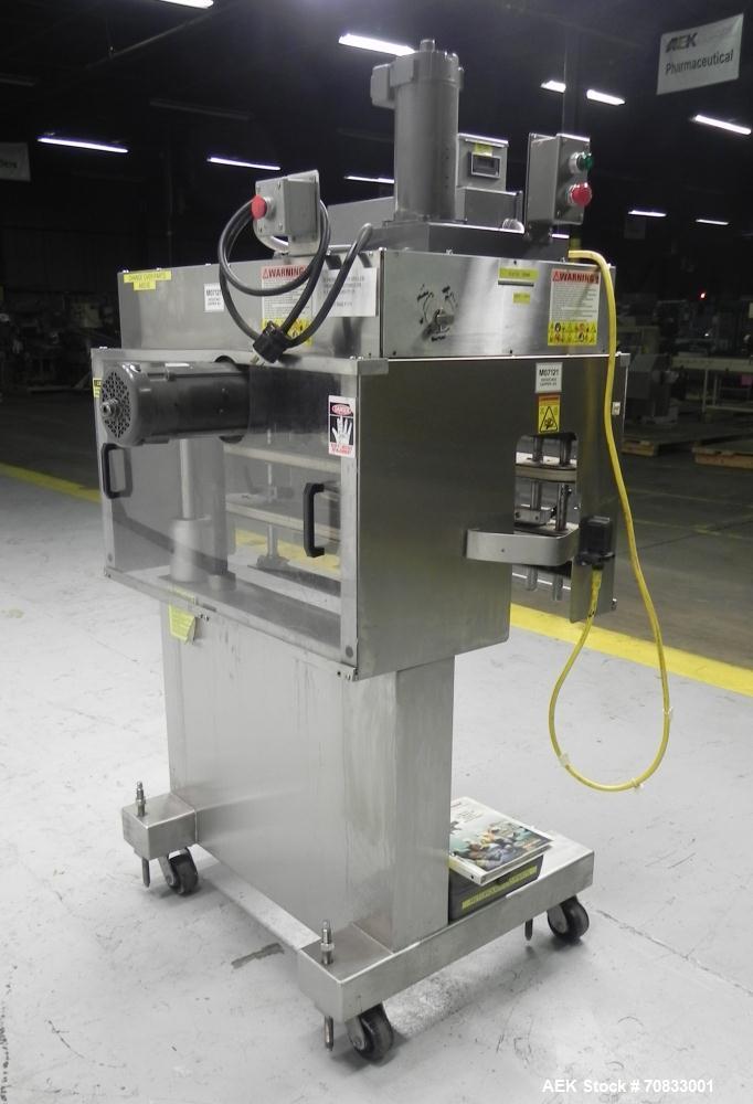 Used Kaps-All Model FA6 Industrial 6-Spindle Cap Retorquer. Machine is capable of speeds from 20 to 200 bottles per minute. Can handle caps of all materials from 8mm to 70mm (diameter). Can do pilfer...