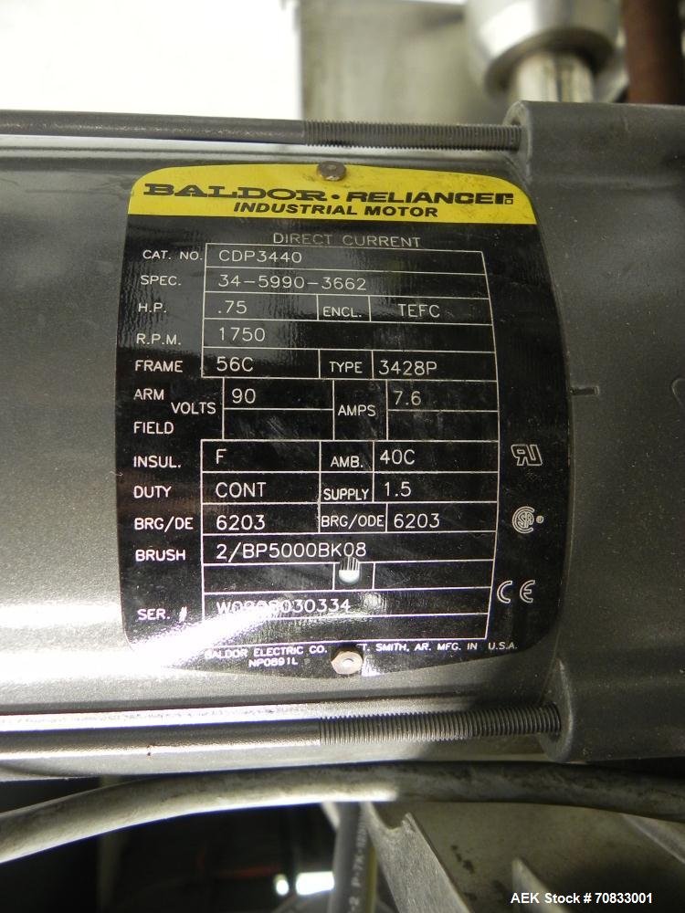 Used Kaps-All Model FA6 Industrial 6-Spindle Cap Retorquer. Machine is capable of speeds from 20 to 200 bottles per minute. Can handle caps of all materials from 8mm to 70mm (diameter). Can do pilfer...