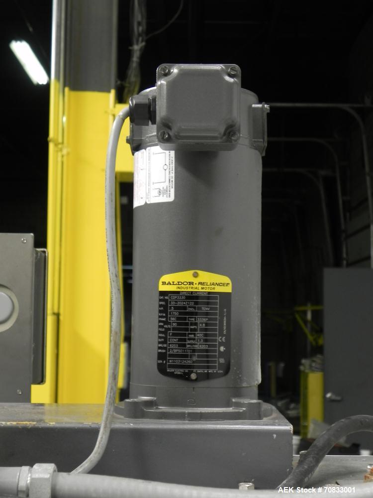 Used Kaps-All Model FA6 Industrial 6-Spindle Cap Retorquer. Machine is capable of speeds from 20 to 200 bottles per minute. Can handle caps of all materials from 8mm to 70mm (diameter). Can do pilfer...