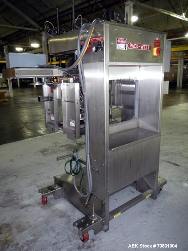 Used Pack West Auto Model AC-120 Cap Tightener & Retorquer. Capable of speeds up to 150 containers per minute. Cap size range: up to 53mm. All stainless steel frame. C frame design, mounts over exist...