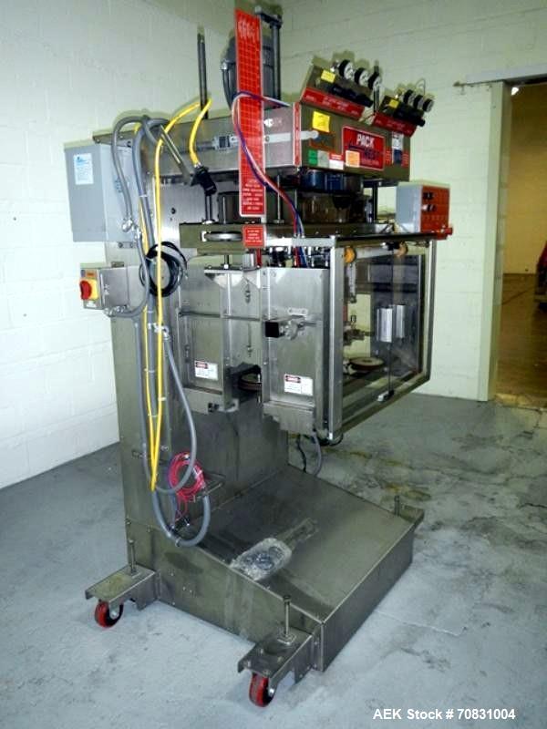 Used Pack West Auto Model AC-120 Cap Tightener & Retorquer. Capable of speeds up to 150 containers per minute. Cap size range: up to 53mm. All stainless steel frame. C frame design, mounts over exist...
