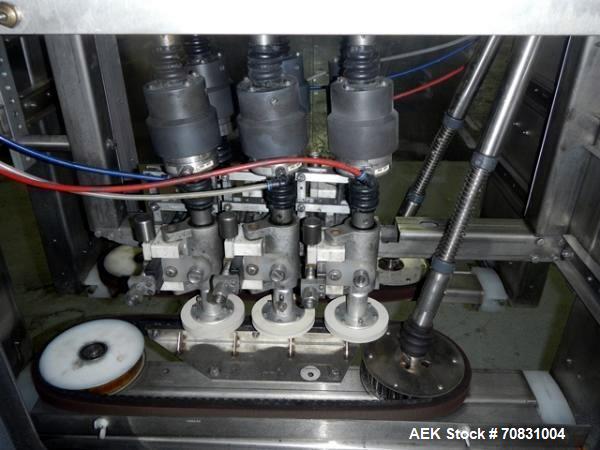 Used Pack West Auto Model AC-120 Cap Tightener & Retorquer. Capable of speeds up to 150 containers per minute. Cap size range: up to 53mm. All stainless steel frame. C frame design, mounts over exist...