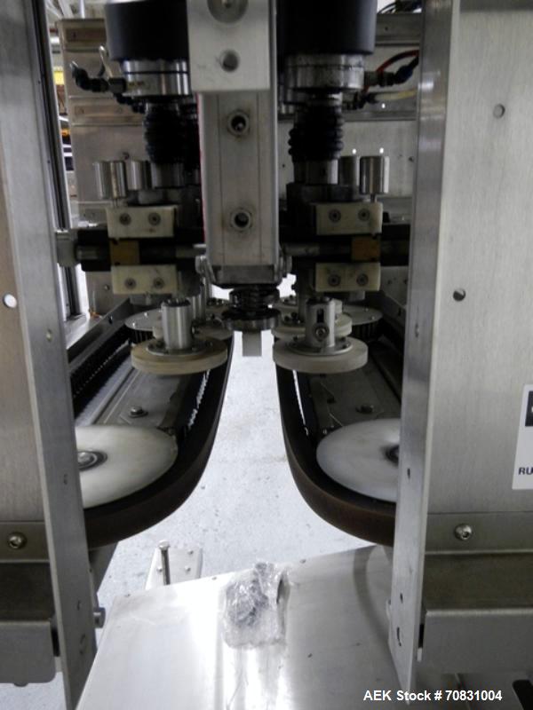 Used Pack West Auto Model AC-120 Cap Tightener & Retorquer. Capable of speeds up to 150 containers per minute. Cap size range: up to 53mm. All stainless steel frame. C frame design, mounts over exist...
