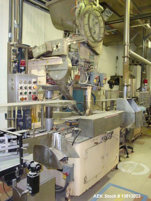 Used Resina Model F27 27 Fitment Applicator. Sorts and feeds fitments to be snapped into filled bottles such as spices. Previously running 43mm closures.